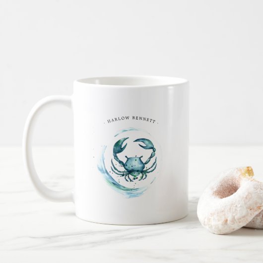 ウォーターカラー かに座 星座 | モノグラム コーヒーマグカップ (ドーナツ)