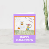 ウォーターカラー かわいいテディベア ハッピーハロウィン カード (正面)