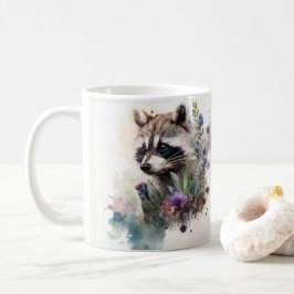 ウォーターカラー かわいい アライグマ 春の花 コーヒーマグカップ
