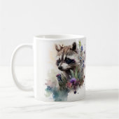 ウォーターカラー かわいい アライグマ 春の花 コーヒーマグカップ (左)
