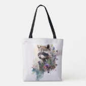 ウォーターカラー かわいい アライグマ 春の花 トートバッグ (裏面)