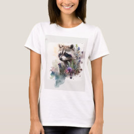 ウォーターカラー かわいい アライグマ 春の花 Tシャツ