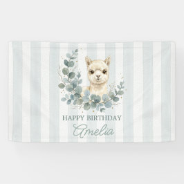 ウォーターカラー かわいい アルパカ 誕生日 サージブルー ゴールド 横断幕