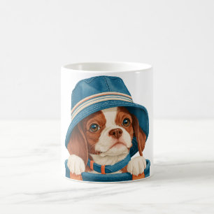ウォーターカラー かわいい 茶色 白 犬 青い帽子 ペット コーヒーマグカップ