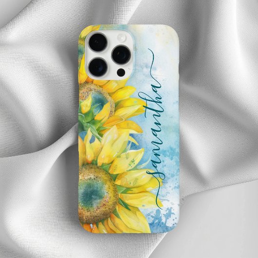 ウォーターカラー ひまわり ダーク ティール ガーリー サイン Case-Mate iPhoneケース