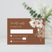 ウォーターカラー アイボリー テラコッタ フラワー RSVP カード (スタンド正面)