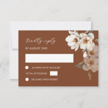 ウォーターカラー アイボリー テラコッタ フラワー RSVP カード