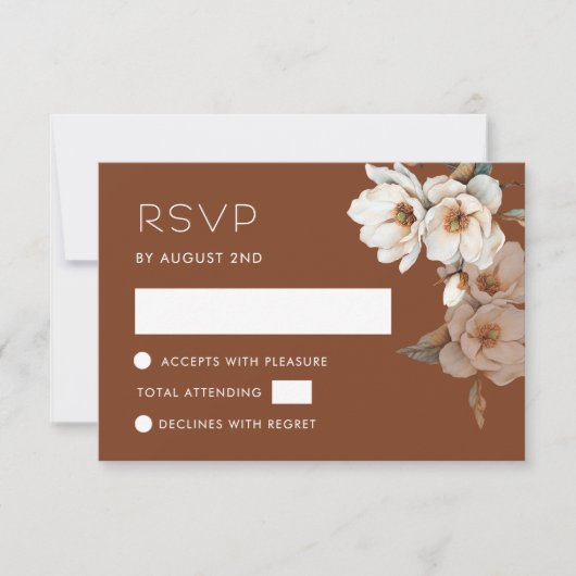 ウォーターカラー アイボリー テラコッタ フラワー RSVP カード (正面)