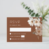 ウォーターカラー アイボリー テラコッタ フラワー RSVP カード (スタンド正面)