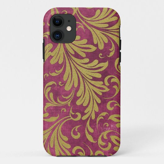 ウォーターカラー アカンサス リーブス 紫色 マゼンタ ゴールド Case-Mate iPhoneケース (裏面)