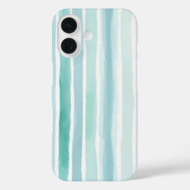 ウォーターカラー・アクア・縦ストライプ・パターン・コースト iPhone 16ケース