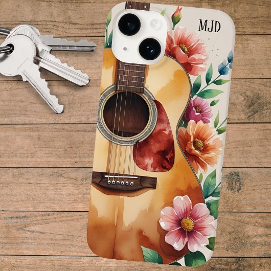 ウォーターカラー アコースティックギター フローラル Case-Mate iPhoneケース