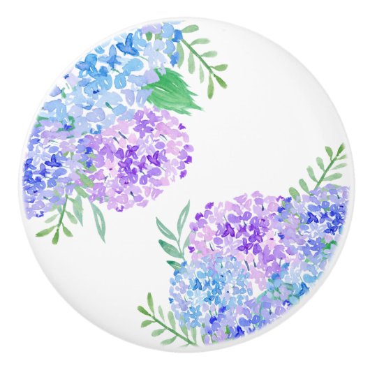 ウォーターカラー アジサイ おしゃれな花のデザイン セラミックノブ (正面)