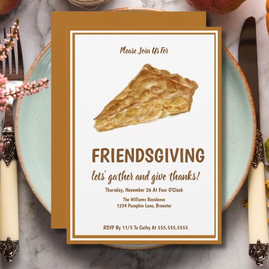 ウォーターカラー アップルパイ Friendsgiving 感謝祭 招待状