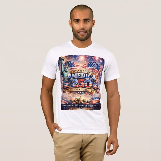 ウォーターカラー アメリカ独立記念日 Tシャツ (正面フル)