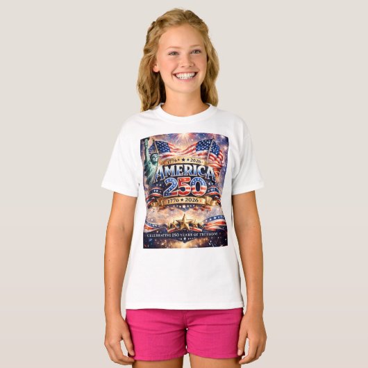 ウォーターカラー アメリカ独立記念日 Tシャツ (正面フル)