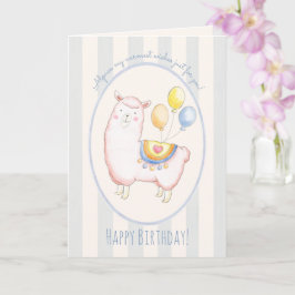 ウォーターカラー+アルパカ+バルーン ライトブルー 誕生日 カード