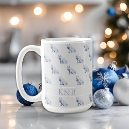 ウォーターカラー+アークティック+フォックス+クリスマスパターン+モノグラム コーヒーマグカップ