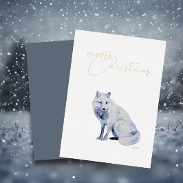 ウォーターカラー+アークティック+フォックス+企業クリスマス 箔シーズンカード