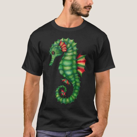 ウォーターカラー イマジナリー ビンテージ タツノオトシゴ Tシャツ (正面)