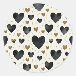 ウォーターカラー インク & ゴールドラメ ハート柄 ラウンドシール