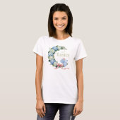 ウォーターカラー イースター アジサイ リース かわいいウサギ Tシャツ (正面フル)
