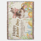 ウォーターカラー イースター バニー 花束 リボン スローブランケット (正面縦)