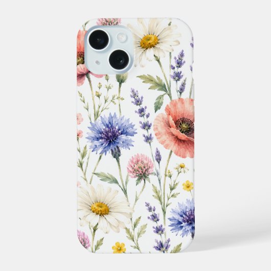 ウォーターカラー ウィルダーフラワー ミドウ フラワー iPhone 15ケース (裏面)