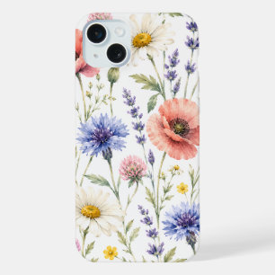 ウォーターカラー ウィルダーフラワー ミドウ フローラル iPhone 15 PLUSケース