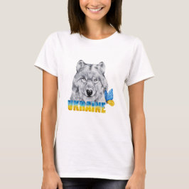 ウォーターカラー ウクライナ オオカミとチョウチョウ Tシャツ