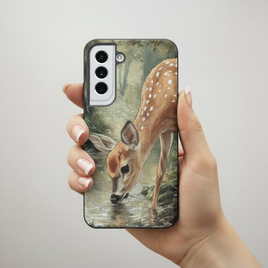 ウォーターカラー+ウッドランド+鹿+自然 SAMSUNG GALAXYケース