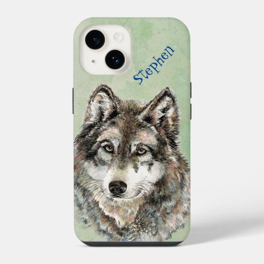 ウォーターカラー ウルフ オオカミ カスタム 自然 アート iPhoneケース (裏面)