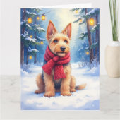 ウォーターカラー エアデールテリア 雪のクリスマス カード (正面)