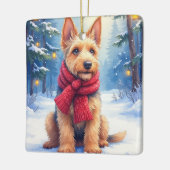 ウォーターカラー エアデールテリア 雪のクリスマス セラミックオーナメント (左)