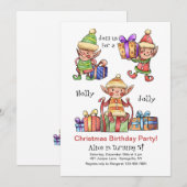 ウォーターカラー・エルフのクリスマスお誕生日会招待状 招待状 (正面/裏面)