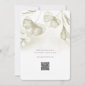 ウォーターカラー オリーブグリーン 花 QRコード ブライダルシャワー 招待状 (裏面)