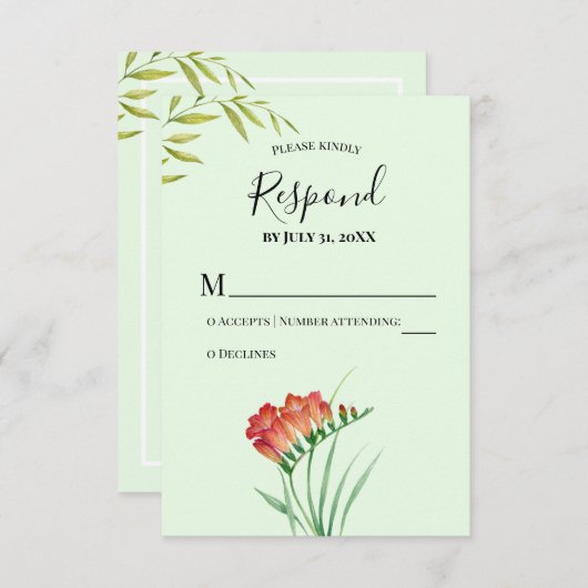 ウォーターカラー オレンジ クルコスミア ルシファーに返信してください 出欠カード (正面/裏面)