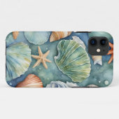 ウォーターカラー オーシャンブリーズ: 貝殻とヒトデ Case-Mate iPhoneケース (裏面(横))