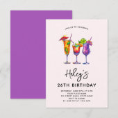 ウォーターカラー・カクテルの26歳の誕生日パーティー 招待状 (正面/裏面)