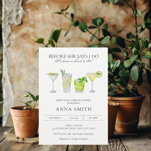 ウォーターカラー・カクテルパーティー・マグリタ・ブライダルシャワー 招待状