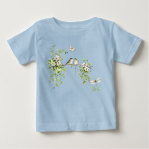 ウォーターカラー カップルバード ベビーTシャツ