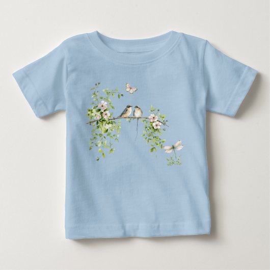ウォーターカラー カップルバード ベビーTシャツ (正面)