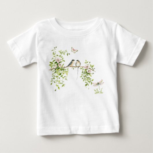 ウォーターカラー カップルバード ベビーTシャツ (正面)