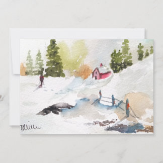 ウォーターカラー カントリー風景 クリスマス 招待状
