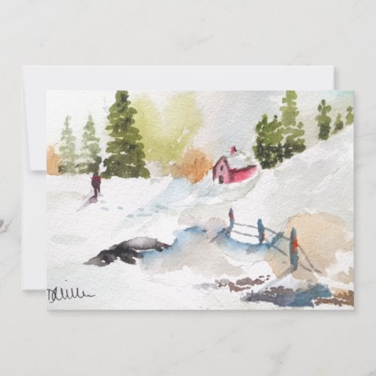 ウォーターカラー カントリー風景 クリスマス 招待状 (正面)