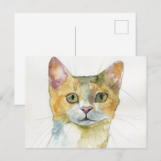 ウォーターカラー・キャット ポストカード (正面/裏面)