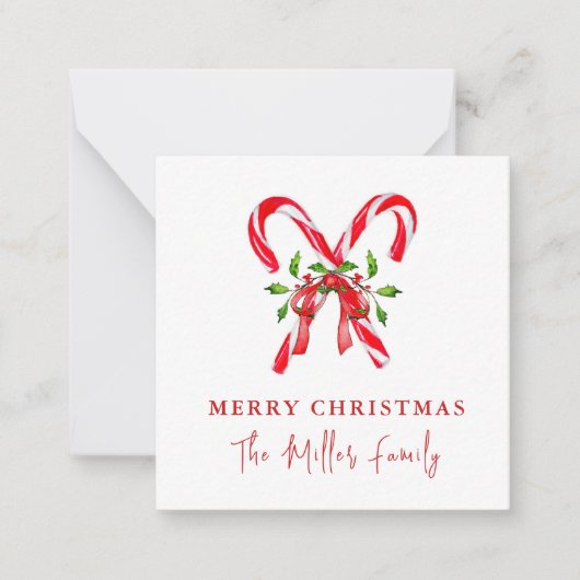 ウォーターカラー キャンディケーン クリスマス ノートカード (正面)
