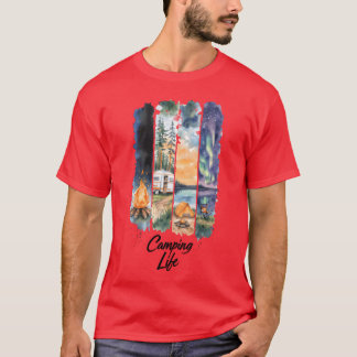 ウォーターカラー キャンピング ナチュラルシーン ファミリー Tシャツ