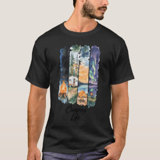 ウォーターカラー キャンピング ナチュラル シーン ファミリー Tシャツ