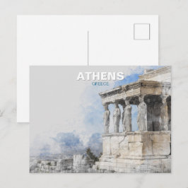 ウォーターカラー ギリシャ アテネ 古代遺跡 ポストカード
